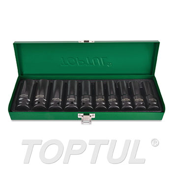 10PCS 1/2" DR. 6PT Flank Deep Impact Socket Set (METRIC)