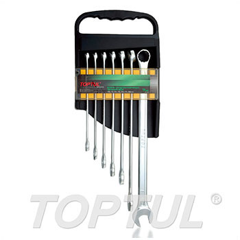 15° Offset Extra Long Combination Wrench Set - STORAGE RACK (Satin Chrome Finished)