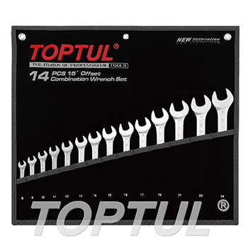 15° Offset Standard Combination Wrench Set - POUCH BAG - BLACK
