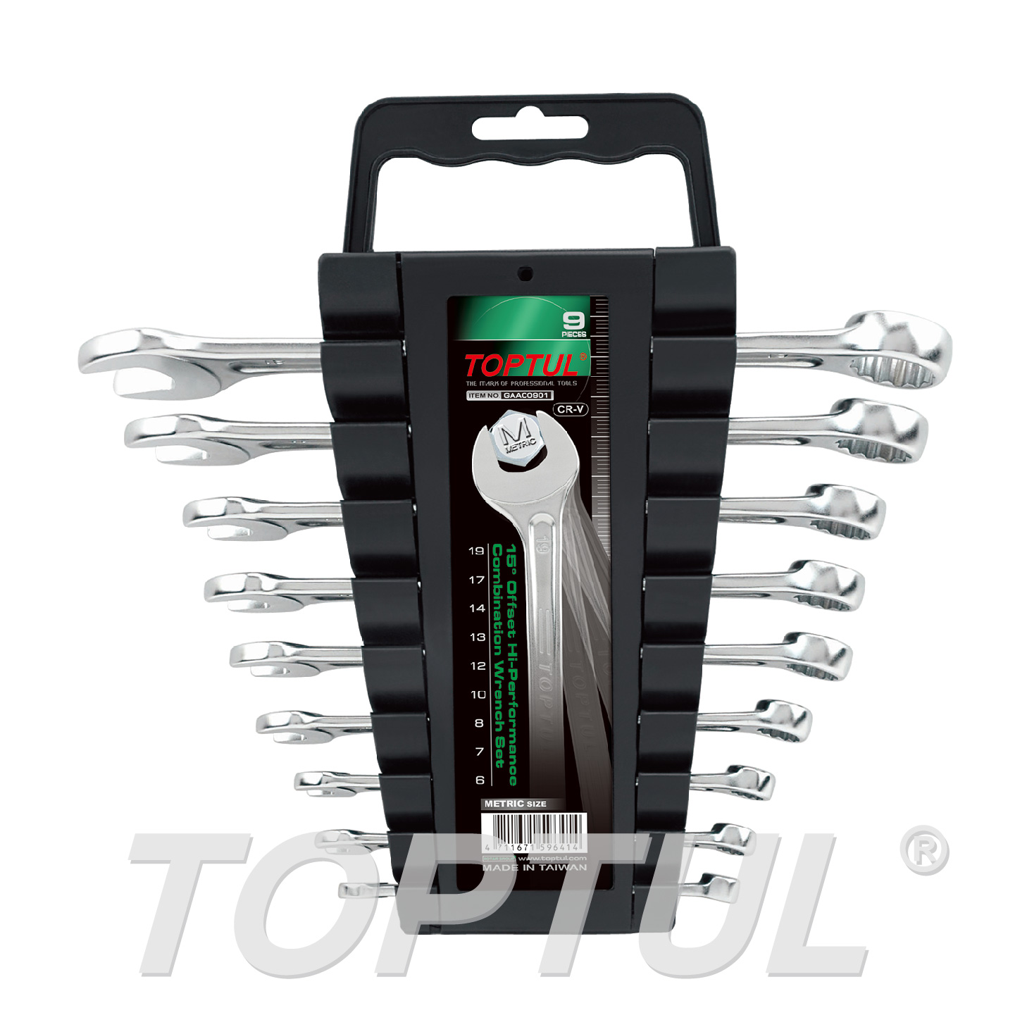 15° Offset Hi-Performance Combination Wrench Set - STORAGE RACK - METRIC