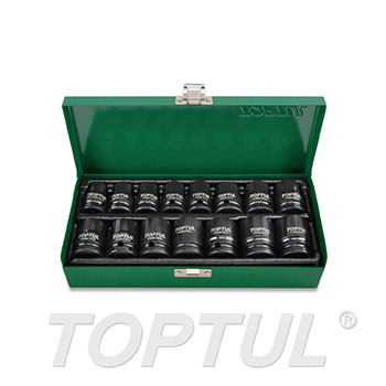 Toptul GDAD1501CR-MO 15-piece 1/2-inch drive impact socket set in black phosphate finish