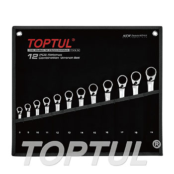 12PCS Pro-Series Reversible Ratchet Combination Wrench Set - POUCH BAG - BLACK