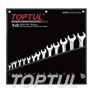 14PCS 15° Offset Standard Combination Wrench Set - POUCH BAG - BLACK