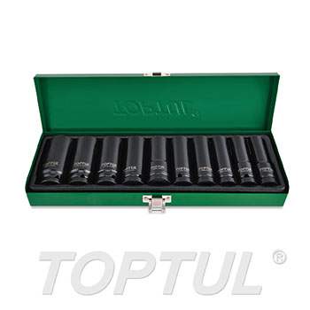 10PCS 1/2" DR. 6PT Flank Deep Impact Socket Set (SAE)