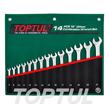 15° Offset Pro-Line Combination Wrench Set - POUCH BAG - GREEN - METRIC