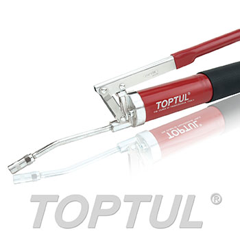 TOPTUL JJAA1402 lever-type grease gun with red barrel, rigid steel tube and hydraulic coupler