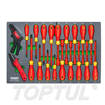 Toptul GED2065, a 20-piece VDE insulated hex nutspinner, screwdriver, knife and stripper set