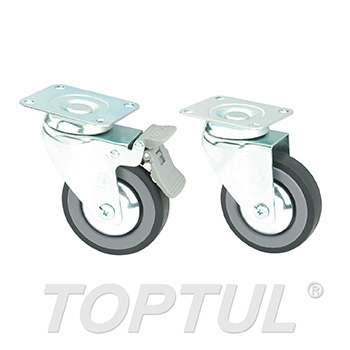 4"X1" Rubber Casters (1PC FIXED + 1PC SWIVEL W/LOCK)