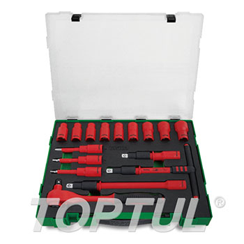 Toptul GZC1609PLASTIC, a 16-piece half-inch drive VDE six-point flank socket set