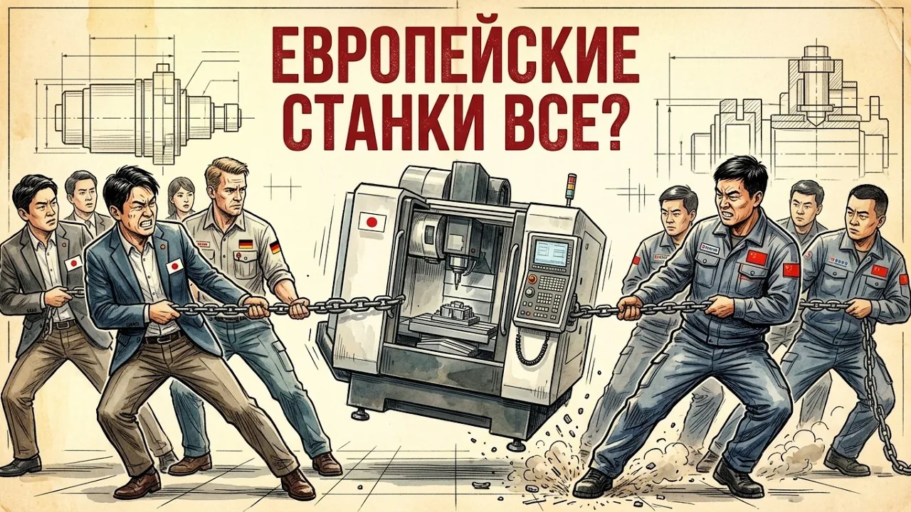Video thumbnail showing CNC machining centres with the caption that Japanese and German builders are no longer on top