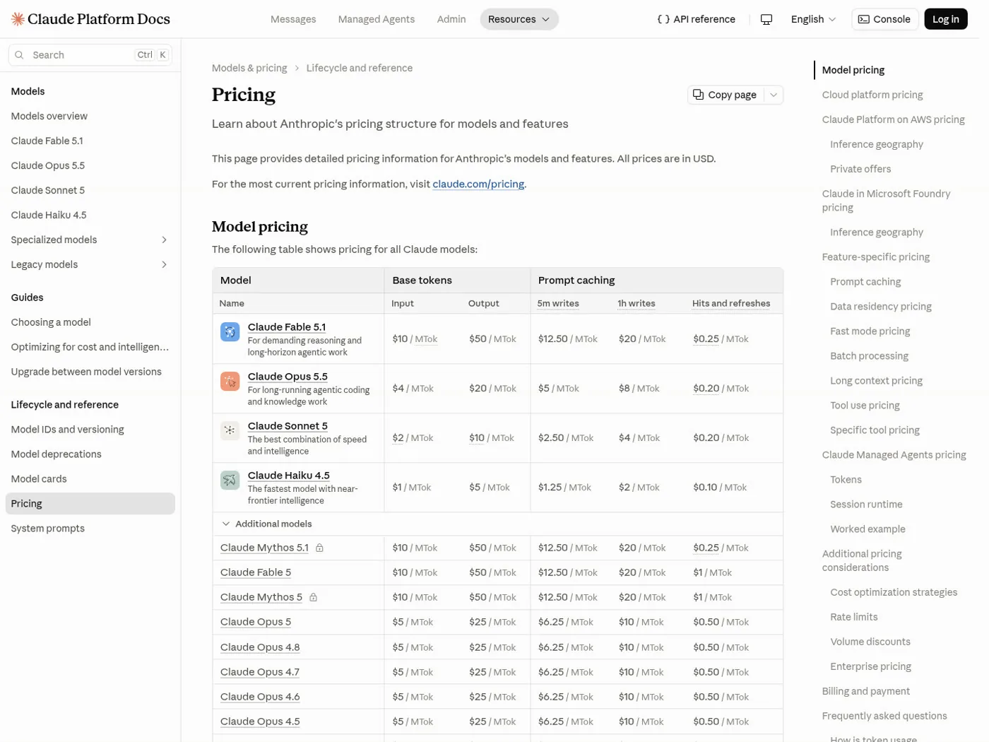 Anthropic's pricing page listing Claude Opus 5.5 at $4 input, $20 output, $5 and $8 cache writes and $0.20 cache reads per million tokens
