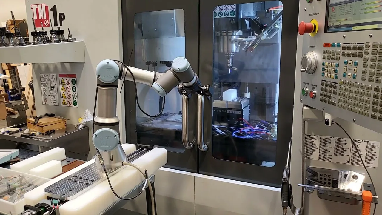 Thumbnail for a first part load using a UR3 robot integrated with a Haas machining centre