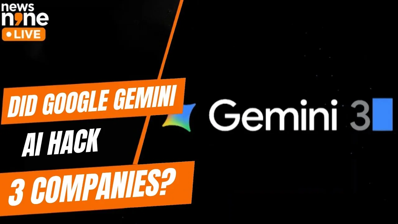 News9 Live graphic asking whether Google Gemini hacked three companies, with the Gemini 3 logo