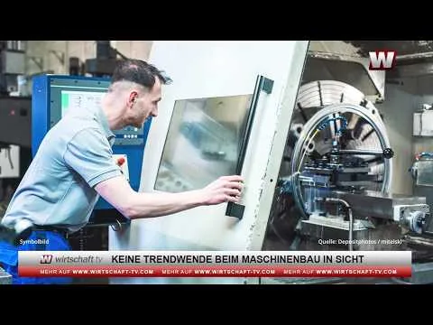 Title card of a wirtschaft tv report on German mechanical engineering with no turnaround in sight