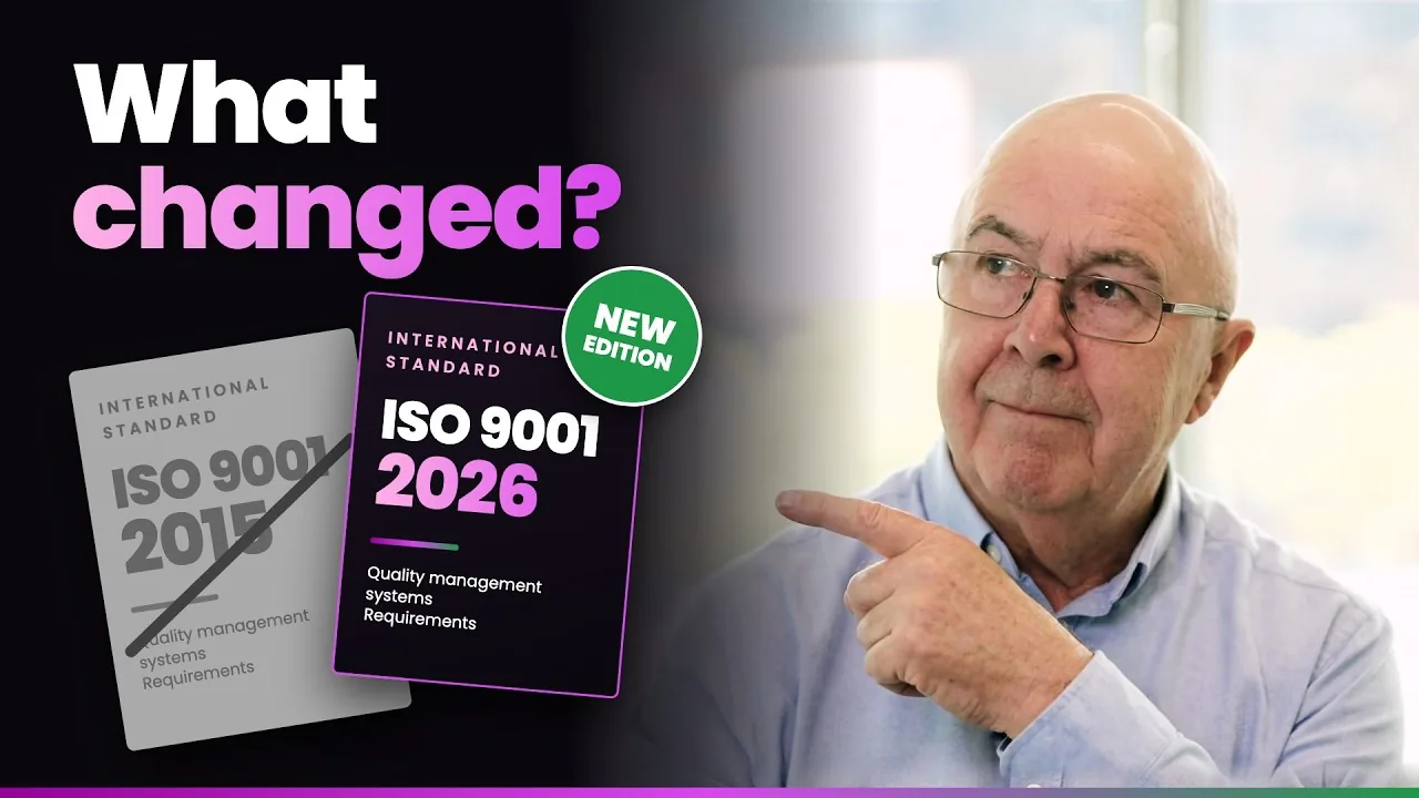 Title card of an explainer video on ISO 9001:2026