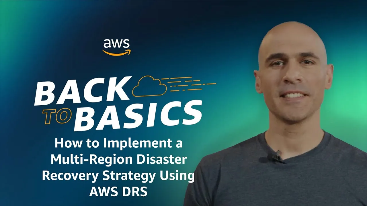 Title card of an AWS tutorial on building a multi-region disaster recovery strategy