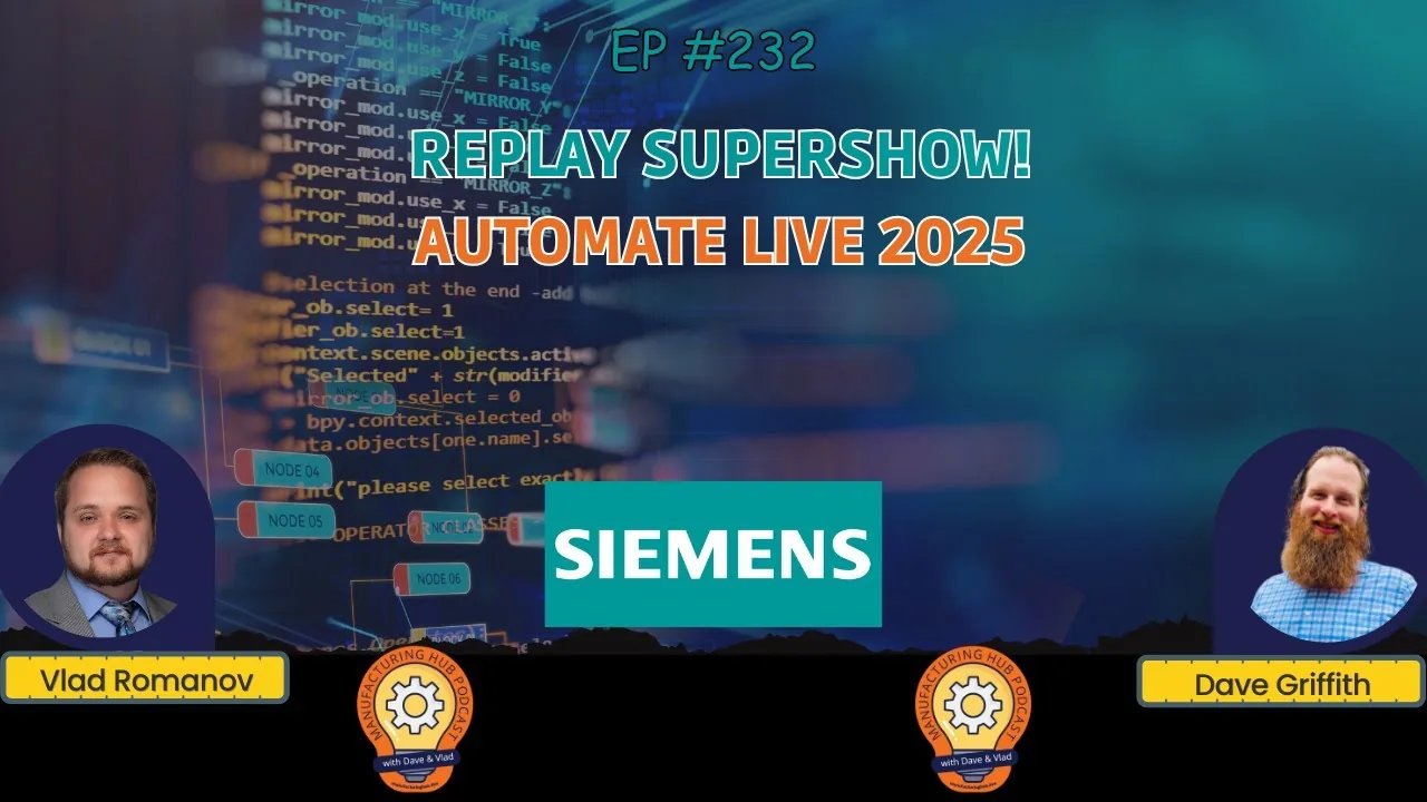 Podcast episode card for a long-form discussion recorded at a Siemens trade show booth