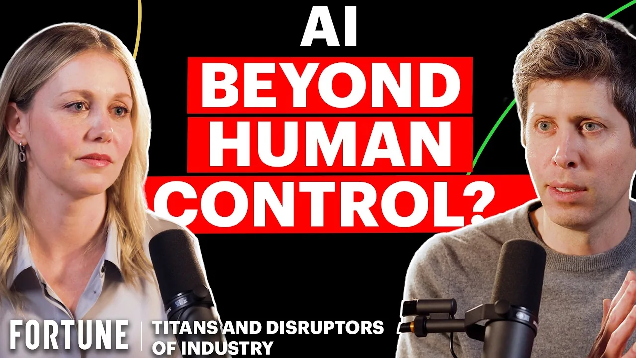 Fortune Titans and Disruptors interview frame with Sam Altman and the caption AI beyond human control