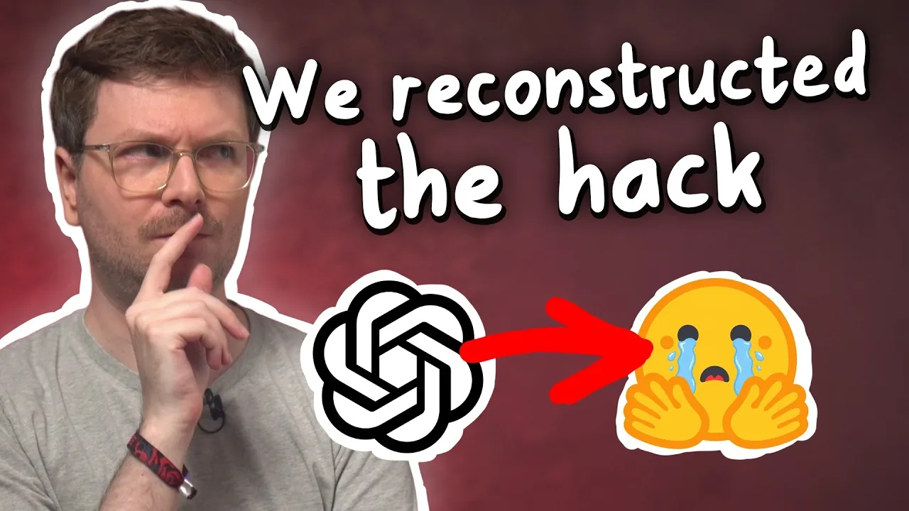 A presenter with a thoughtful expression beside the words We reconstructed the hack, an OpenAI logo and a crying-face emoji